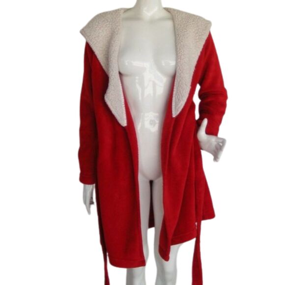 VICTORIA'S SECRET Plush Robe, XS/S, Red, Sherpa lined hood, Sash - Picture 5 of 13